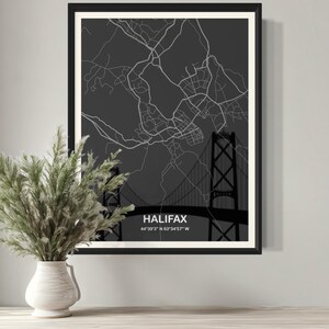 Arte de Mapa de Halifax para Imprimir | Silhueta da Ponte Angus L. Macdonald | Arte Urbana | Cartaz para Download Digital | Decoração Moderna | Paisagem Urbana do Canadá