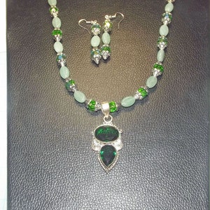 Emerald Pendant Necklace: Handmade Vintage Green Crystal Sterling Silver