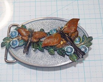 DragonFly Silver Hand Painted Art Deco Belt buckle, light weight