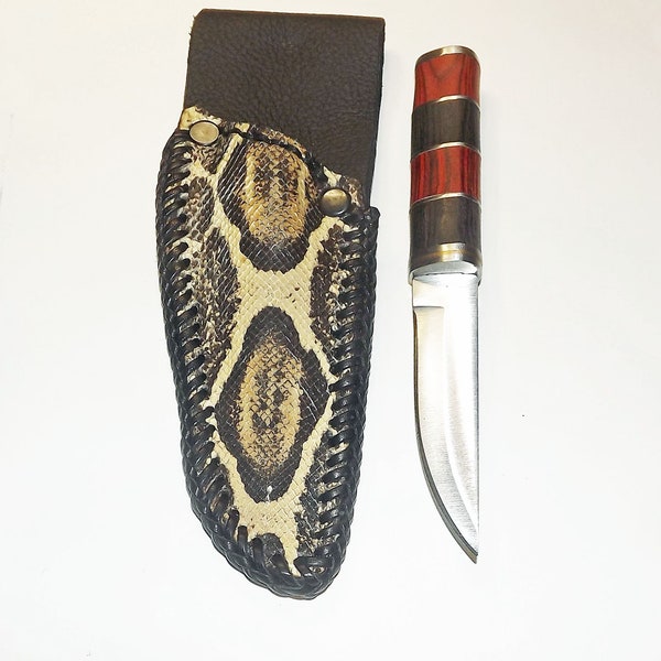 Snakeskin sheath Python with Stainless Steel Knife with Wooden Handle