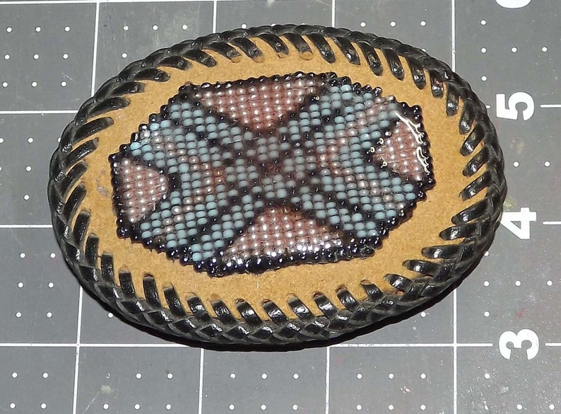 Leather beaded belt buckle Antique