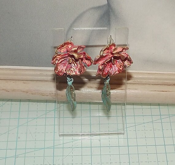 Small floral rose porcelain earring with earring … - image 4