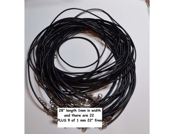 Black 29 inch 1mm leather cord necklaces (22) plus (9) 22 inch 1mm leather cord free
