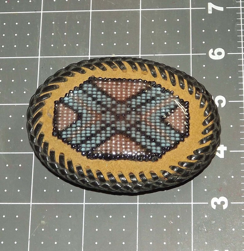 Leather beaded belt buckle Antique