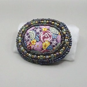 Handmade Polymer Clay Flower Belt Buckle: Beaded Leather Accessory