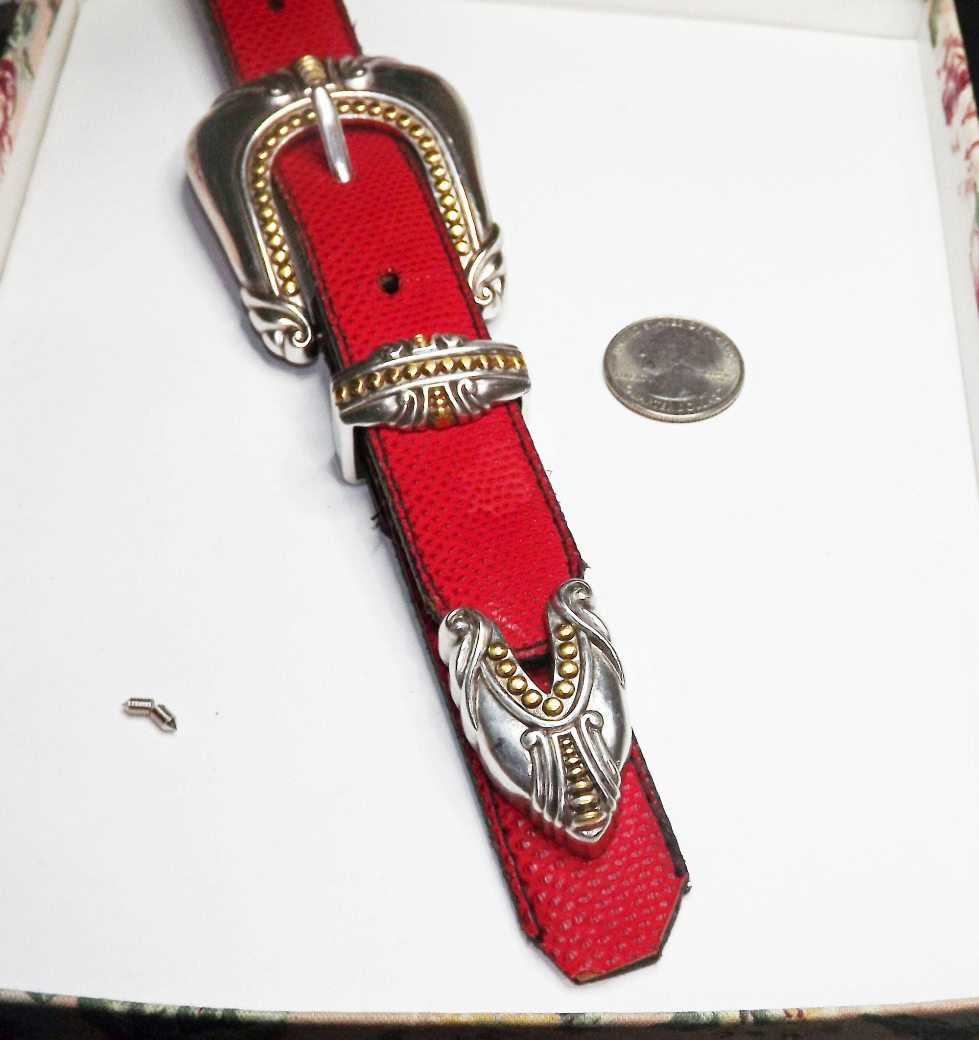 Belt buckle by Broken Horn, VTG, TVQHA w/ ruby color stones Red Original Cowboy & Western Vintage Belt Buckles for sale  main image 2