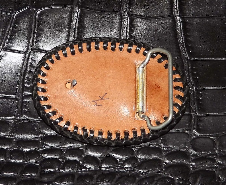 Leather beaded belt buckle Antique