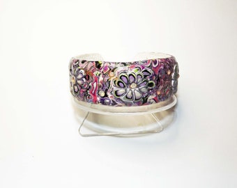 Bracelet Multi Color flowers, made from Polymer and canes..