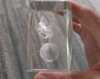 Pegasus Carrying the World Etched Glass Cube