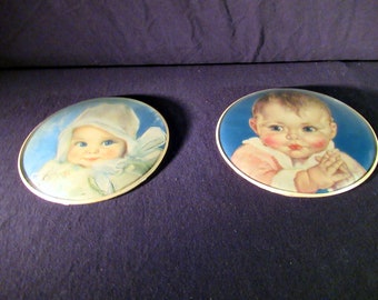 Antique Bubble Glass Set Of Baby Girl & Baby Boy