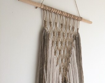 Modern Vintage Macrame and Wool Wall Hanging