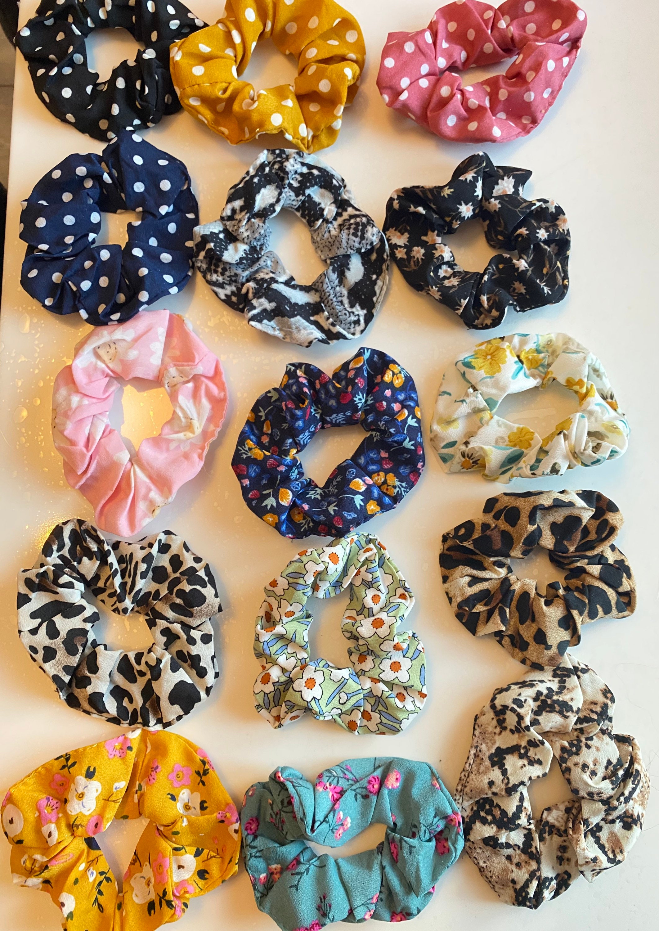5 Hair Scrunchies Set Cotton and Silk Elastic Ties For Etsy