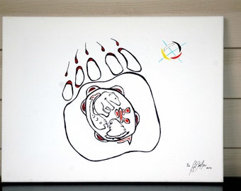 First Nations "The Paw", Light Feather original hand drawing on 11X17 canvas