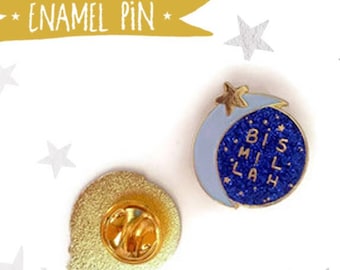Bismillah Moon and Stars Hard Enamel Glitter Pin - Ramadan & Eid gifts