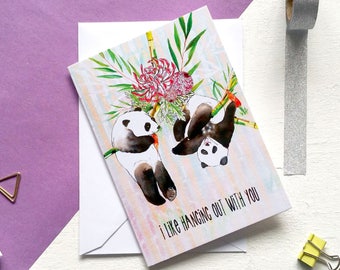 Hanging Out Panda Greetings Card - Valentines Day - Love Cards