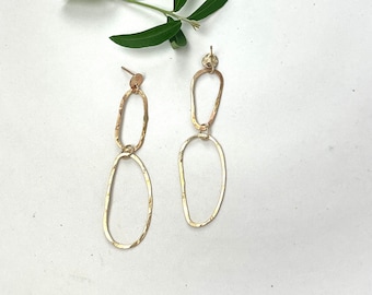 Gold Fill Hammered Dangle Earrings: Organic Statement Jewelry