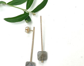 Long Gold Dangle Labradorite Earrings