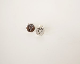 Silver Heart ID Stud, Gold Fill ID Earring, Initial ID Stud, Minimal Style, Dainty Earring, Women's Gift