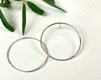 Handmade Sterling Silver Hoop Earrings: Minimalist 1.25" Studs