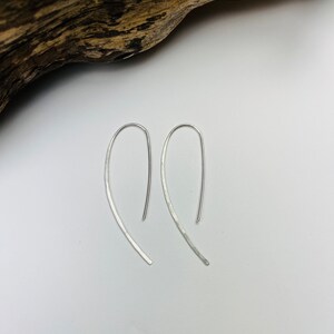 Silver Hammered Threader Earring, Simple Threader, Gold Hammered Threader Earrings, Minimalist Threader Earrings image 3