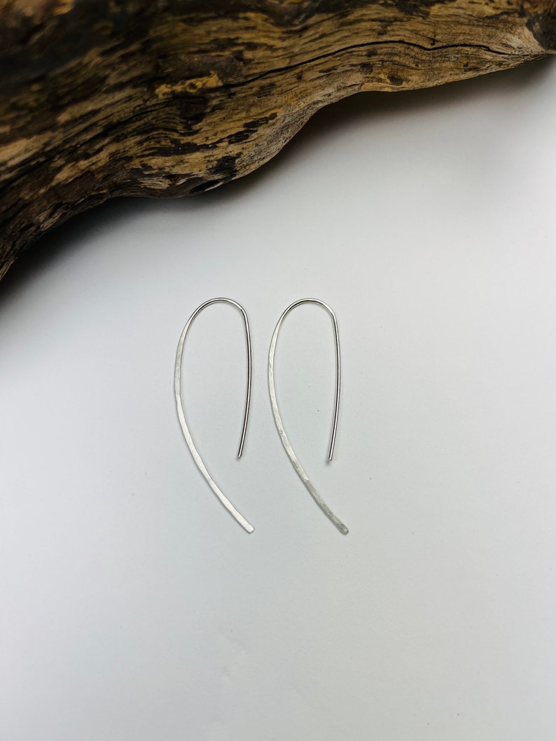 Silver Hammered Threader Earring, Simple Threader, Gold Hammered Threader Earrings, Minimalist Threader Earrings image 3