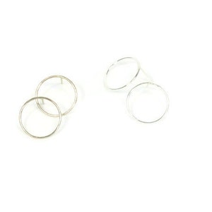 Gold Hoop Earrings, Handmade Contemporary Jewelry, Minimalist Style, Everyday Circular Studs, Silver Hoops image 3