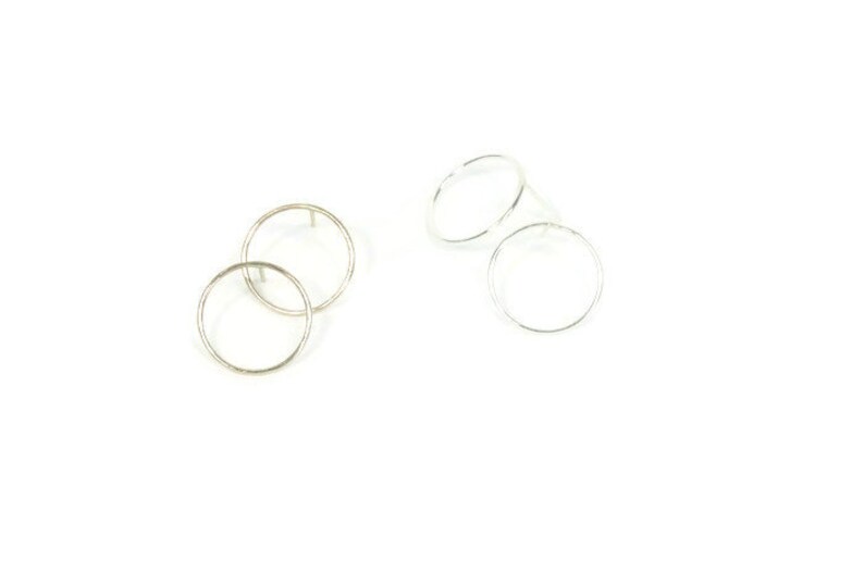 Gold Hoop Earrings, Handmade Contemporary Jewelry, Minimalist Style, Everyday Circular Studs, Silver Hoops image 3