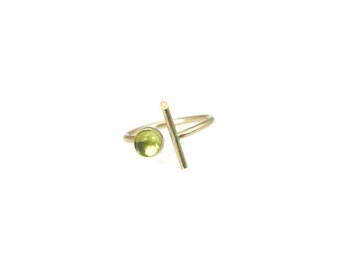 Modern Gold Lines, Peridot Gemstone Ring, Silver Statement Ring