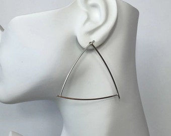Silver Geometric Shape Earrings, Statement Earrings, Handmade Contemporary Jewelry, Minimalist Style Hoops