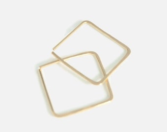 14K Gold Fill Square Hoops: Minimalist Geometric Earrings