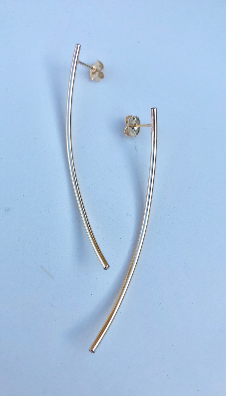 Modern Gold Curved Bar EarringsSilver Dangle /& Drop EarringsStatement Earrings