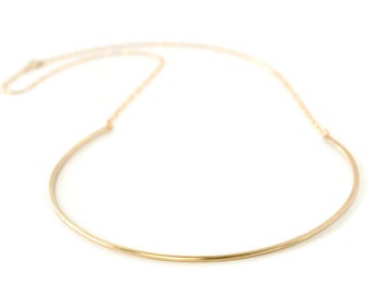 Gold Hammered Modern Semi Circle Necklace, Women's Statement Necklace,