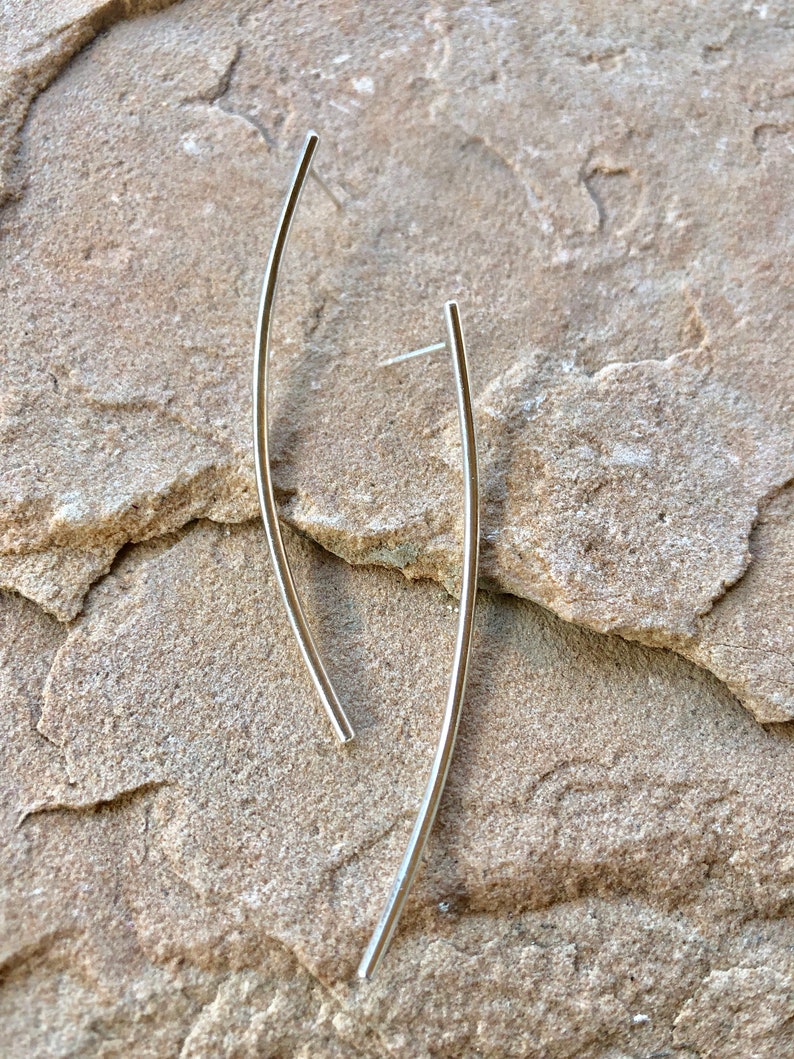 Modern Gold Curved Bar EarringsSilver Dangle /& Drop EarringsStatement Earrings