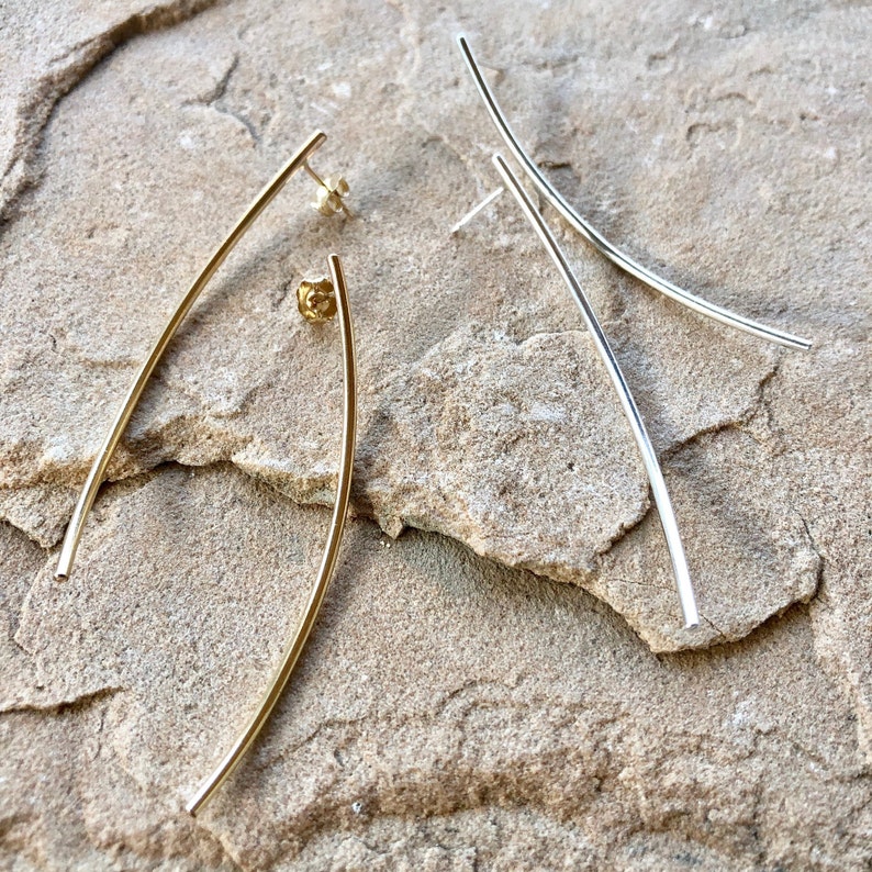 Modern Gold Curved Bar EarringsSilver Dangle /& Drop EarringsStatement Earrings
