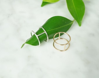 Silver Modern Double Bar Ring/Gold Statement Ring