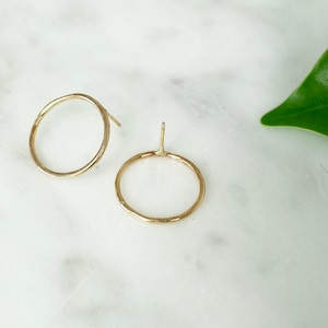 Gold Hoop Earrings, Handmade Contemporary Jewelry, Minimalist Style, Everyday Circular Studs, Silver Hoops image 1