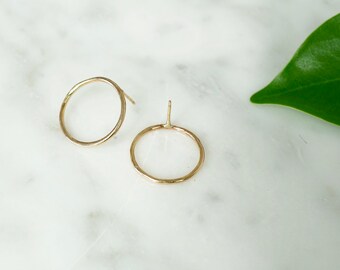 Gold Hoop Earrings, Handmade Contemporary Jewelry, Minimalist Style, Everyday Circular Studs, Silver Hoops