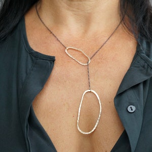 Modern Gold Hammered Organic Shapes Lariat Necklace, Statement Necklace ...