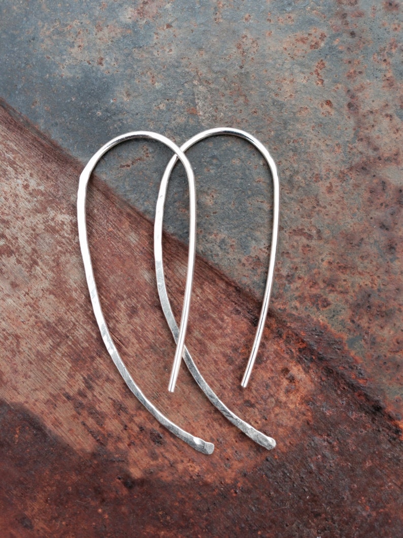 Silver Hammered Threader Earring, Simple Threader, Gold Hammered Threader Earrings, Minimalist Threader Earrings image 1