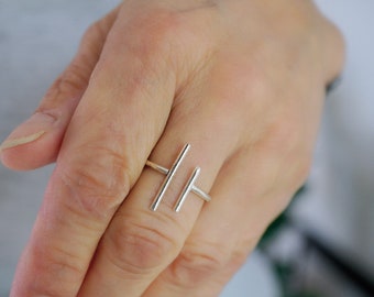 Silver Lines Minimal Adjustable Ring/Gold Lines Modern Ring/Womens Statement Ring