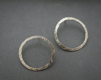 Hammered Circle Stud Earrings: Silver or Gold-Filled Boho Jewelry