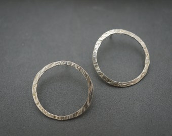 Modern Hammered Circle Stud In Silver or Gold/Boho Circle Stud Earrings