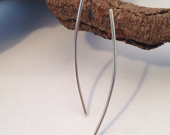 Minimalist Argentium Silver Curved Bar Earrings: Long Statement Style