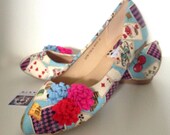 Alice shoes, alice in wonderland, blue shoes, ladies shoes, evening shoes comfy shoes, flat shoes, ballet pumps, size 3-8 uk