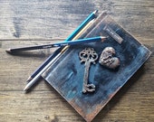 A6 notebook,black book, mixed media notebook, gift, birthday gift, grimoire, Small notebook. Blue notebook. Lined notebook. Steampunk, wicca