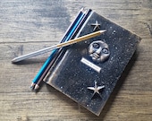 A6 notebook,wicca, mixed media notebook, gift, birthday gift, moon notebook. Small notebook. Blue notebook. Lined notebook. Steampunk, witch