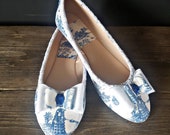 Dr Who flat shoes, ladies flat shoes, darlek shoes, geek shoes, tardis shoes, blue toile, comfy shoes, quirky shoes, size uk 3-9