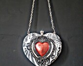 Ladies bag, heart bag, occult bag, small bag, witch bag, clutch bag, monochrome bag, alternative bag. Red heart, wedding bag. Matching bag.