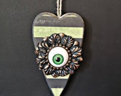 Creepy eye. Wooden hanging heart, steampunk Gift, creepy gift, goth, heary wall hanging, Christmas gift, quirky, weird, unusual