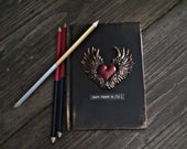 Small notebook,black red book, mixed media notebook, gift, heart quote, grimoire, Small notebook, Lined notebook. Steampunk, wicca, a6 book
